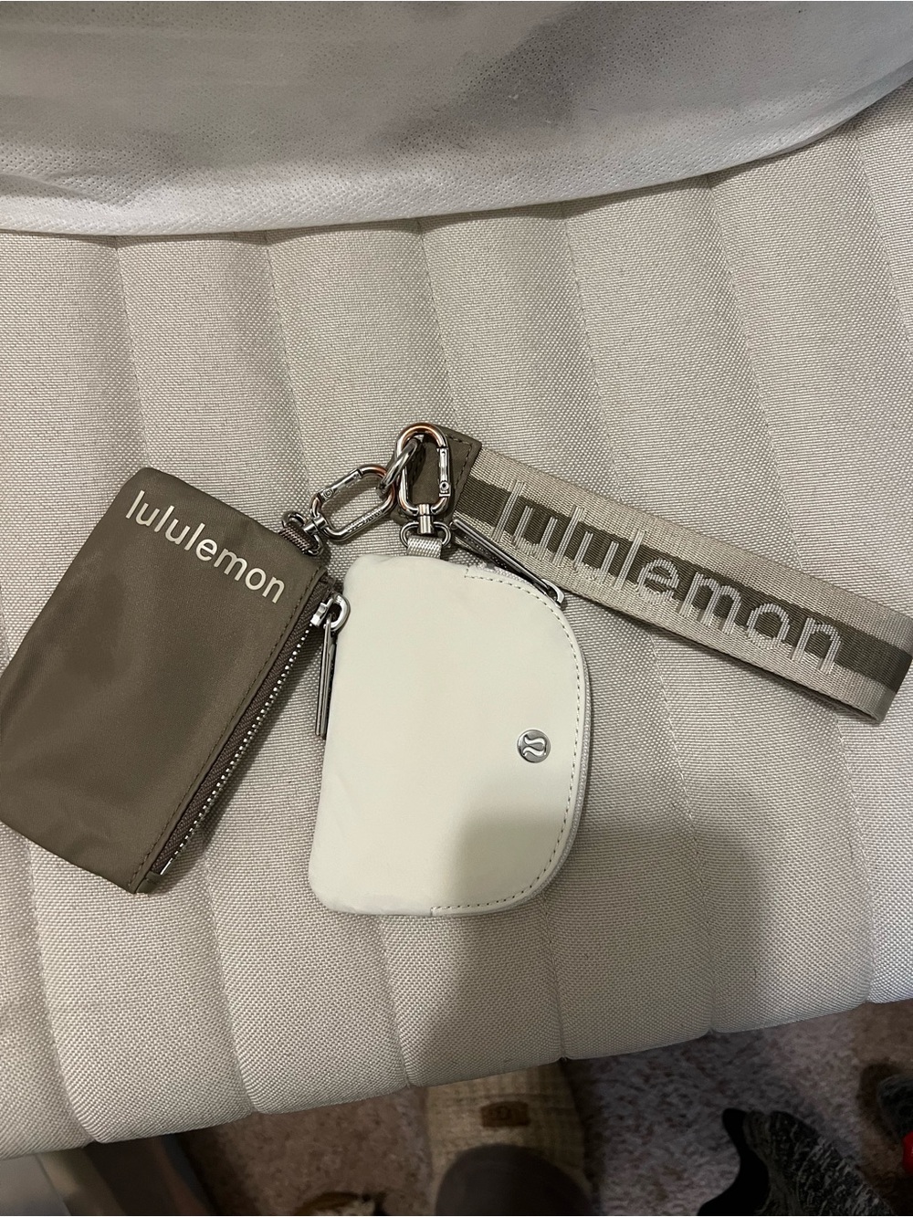 lululemon athletica White and Taupe Key Pouch with Branded Wristlet